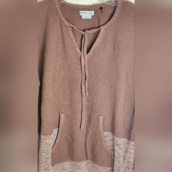 PrAna L Brown Crystal Beach Boho Bell Sleeve V-neck Knit Pocket Women's Sweater - Picture 5 of 12